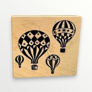 Vintage Wooden Rubber Stamp PSX 3 Hot Air Balloons With Stars Made in the USA
